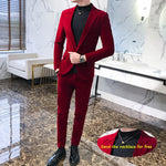 Elegant Wine Red Suits Mens Velvet Luxury Suits For Mens Groom Wedding Velour Suits Gentlemen Dress 2 pcs Flannel Green Burgundy