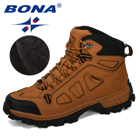 BONA New Designers Cow Split Warm Boots Men Fashion High Top Sneakers Male Winter Botas Hombre Boots Snow Shoes Comfortable