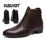 2020 New Ankle Boots Chelsea Boots PU Leather Men Boots Breathable Autumn Winter Fashion Pointed Toe Heels Dress Shoes Big Size