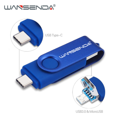 WANSENDA 3 in 1 OTG USB Flash Drive 512G Pendrive 256G USB Stick for Type C/Micro USB Pen Drive 128G 64G 32G USB3.0 Memory Stick