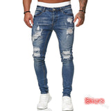 Mens Ripped Skinny Jeans Blue Slim Fit Hole Pencil Pants Biker Casual Trousers Streetwear 2020 High Quality Denim Man Clothing