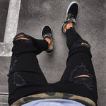 Fashion Mens Cool Designer Black Ripped Skinny Jeans Destroyed Frayed Slim Fit Denim Pant Zipper Hop Hop Pants Holes For Men