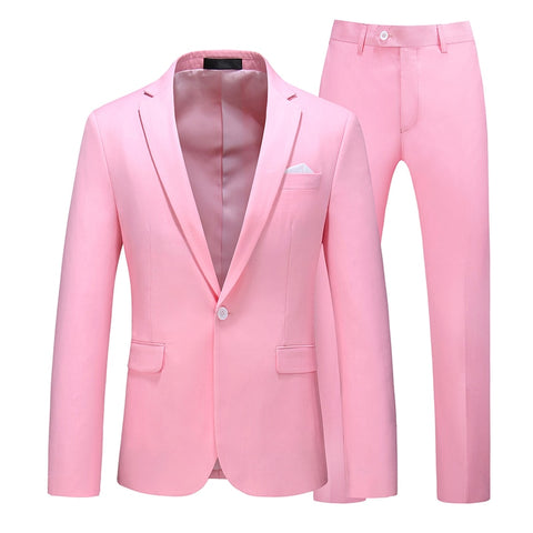 Men&#39;s Suit Jacket with Pant Candy Colors Slim Fit Formal Business Work Wedding Stage Tuxedo Groomsman White Pink Red Suits Sets