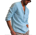 Men’ s Shirt Cotton linen Solid Color Stand Collar Long Sleeve Shirt Smart Casual Men’ s Blouse Plus Size S/M/L/XL/XXL