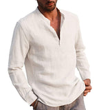 Men’ s Shirt Cotton linen Solid Color Stand Collar Long Sleeve Shirt Smart Casual Men’ s Blouse Plus Size S/M/L/XL/XXL