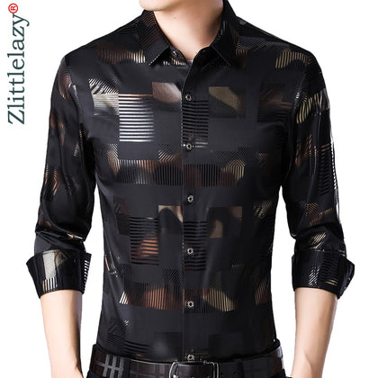 2021 Brand Casual Spring Luxury Plaid Long Sleeve Slim Fit Men Shirt Streetwear Social Dress Shirts Mens Fashions Jersey 2306