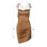 Dulzura Satin Women Strap Mini Dress Ruched Lace Up Cross Bandage Backless Bodycon Sexy Party Elegant 2020 Club Christmas Slim