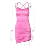 Dulzura Satin Women Strap Mini Dress Ruched Lace Up Cross Bandage Backless Bodycon Sexy Party Elegant 2020 Club Christmas Slim