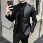 2021 Brand clothing Fashion Men&#39;s High quality Casual leather jacket Male slim fit business leather Suit coats/Man Blazers