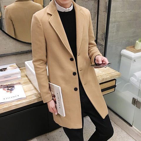 2021 Autumn Winter New Men&#39;s Woolen Coats Male Slim Long Jacket Fashion Boutique Solid Slim Men&#39;s Trench Coat Jacket Plus Size