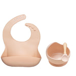 BPA Free Baby Silicone Tableware Waterproof Bib Flexible Saliva Towel Solid Color Sucker Bowl And Spoon For Children