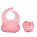 BPA Free Baby Silicone Tableware Waterproof Bib Flexible Saliva Towel Solid Color Sucker Bowl And Spoon For Children