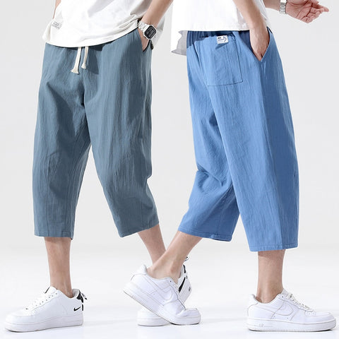 Summer Casual Pants Men&#39;s Wild Cotton and Linen Loose Linen Pants Korean Style Trend Nine-point Straight Trousers