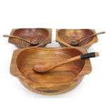 Kitchenwear Shaped Solid Wood Fruit Salad Bowl Japanese Handmade Catering Wooden Dish Two Ear Bowls Kitchen Cooking Utensil Tool