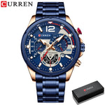 CURREN Watches Men&#39;s Sport Quartz Chronograph Wristwatches Luxury Stainless Steel Clock with Luminous Watch Relogio Masculino