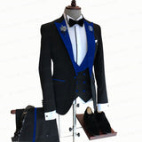2021 Formal Business Men Suit 3 Pieces Male Jacket Custom Fashion Groom Wedding Suit Tuxedo Red Velvet Lapel Blazer Vest Pants