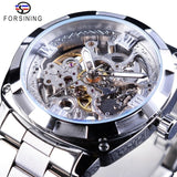 Forsining Fashion Transparent Retro Men&#39;s Automatic Mechanical Watch Top Brand Luxury Full Golden Luminous Hands Skeleton Clock