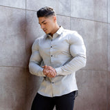 Men Fashion Casual long Sleeve Solid Shirt Super Slim Fit Male Social Business Dress Shirt Brand Men Fitness Sports Clothing