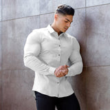 Men Fashion Casual long Sleeve Solid Shirt Super Slim Fit Male Social Business Dress Shirt Brand Men Fitness Sports Clothing
