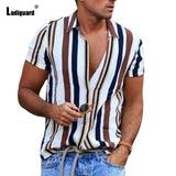 Plus Size 3xl Men Elegant Shirt Blouses 2021 Summer Model Stripes Tops Short Sleeve Casual Male Shirt blusas Sexy Mens Clothing