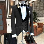 2021 Formal Business Men Suit 3 Pieces Male Jacket Custom Fashion Groom Wedding Suit Tuxedo Red Velvet Lapel Blazer Vest Pants