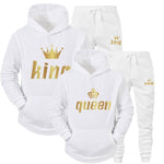 2021 Fashion Couple Sportwear Set KING or QUEEN Printed Hooded Suits 2PCS Set Hoodie and Pants S-4XL