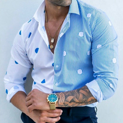 Fashion Men&amp;acute;s light color Long Sleeve Shirts Hawaii Casual Button Down Shirts Tops Polka Dot Printed Handsome Blouse Autumn New