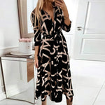 2021 Autumn Elegant Shirt Dress Women Button Long Sleeve Tunic Midi Dress Ladies Office V Neck Print Party Dresses For Women