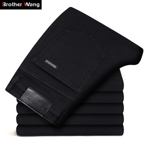 Men&#39;s Stretch Black Jeans Classic Style Business Fashion Pure Black Slim-fit Denim Pants Male Brand Casual Trousers