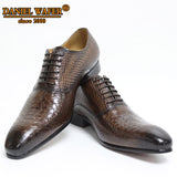 Luxury Men Oxford Shoes Snake Skin Prints Classic Style Dress Leather Shoes Coffee Black Lace Up Pointed Toe Formal Shoes Men