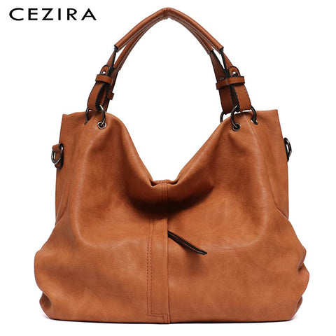 CEZIRA Brand Large Women&#39;s Leather Handbags High Quality Female Pu Hobos Shoulder Bags Solid Pocket Ladies Tote Messenger Bags