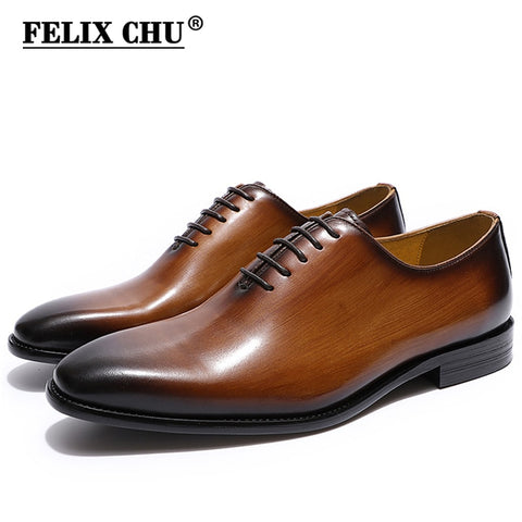 FELIX CHU Men&#39;s Real Leather Wholecut Oxford Shoes Classic Dress Shoes Brown Black Hand-Painted Office Formal Business Man Shoes