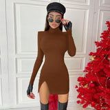 Hawthaw Women Spring Autumn Long Sleeve Bodycon Soild Color Black Slim Package Hip Mini Dress 2021 Female Clothing Streetwear