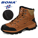 BONA New Designers  Leather Hiking Shoes Men Winter Outdoor Mens Sport  ShoesTrekking Mountain Athletic Shoes Man