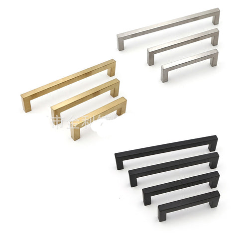 Black/Silver/gold Cabinet Handle Square Furniture Hardware Stainless Steel Kitchen Door Knobs Cupboard Wardrobe Drawer Pulls