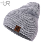 1 Pcs Hat PU Letter Casual Beanies For Men Women Warm Knitted Winter Hat Fashion Solid Hip-hop Beanie Hat Unisex Cap