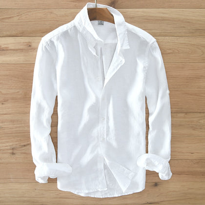 New Designer Italy Style 100% Linen Long-sleeved Shirt Men Brand Casual 5 Colors Solid White Shirts For Men Top Camisa Chemise