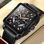 OLEVS Original Watch for Men Top Brand Luxury Hollow Square Sport Watches Fashion Leather Strap Waterproof Quartz Wristwatch