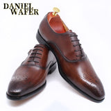 ELEGANT MEN GENUINE LEATHER OXFORD SHOES MEN BUCKLE STRAP OFFICE DRESS WEDDING SHOES BROWN BROGUE POINTED TOE MEN FORMAL SHOE