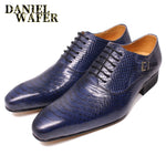 Men Oxford Shoes Snake Skin Prints Classic Style Formal Man Dress Business Office Wedding Lace Up Pointed Toe Men Leather Shoes