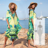 2022 Sexy Cold Shoulder V Neck Bats Sleeve Loose Summer Beach Dress Plus Size Women Beachwear Kaftan Black Dress Q943