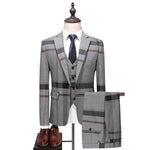 Men&#39;s Wedding Plaid Blue Gray Blazers Jacket Pants Vest 3 Pcs Set  202 Slim Fit Business Tuxedo Dress Classic Formal Suits Coat