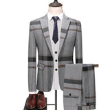 Men&#39;s Wedding Plaid Blue Gray Blazers Jacket Pants Vest 3 Pcs Set  202 Slim Fit Business Tuxedo Dress Classic Formal Suits Coat