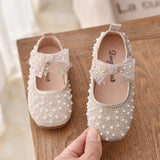 New Girls Single Princess Shoes Pearl Shallow Children&#39;s Flat Shose Kid Baby Bowknot Shoes 2022 Spring Autumn B207