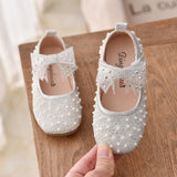 New Girls Single Princess Shoes Pearl Shallow Children&#39;s Flat Shose Kid Baby Bowknot Shoes 2022 Spring Autumn B207