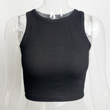 White Women Tank Top Sexy Elastic Solid Ribbed O Neck Off Shouled Casual Summer Tank Tops Female Black