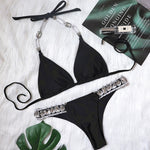 In-X Shiny diamond bikini 2021 Sexy push up halter swimsuit female crystal swimwear women Brazilian biquini Bathing suit new