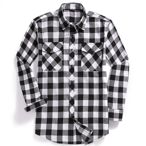 2022 New Men Casual Plaid Flannel Shirt Long-Sleeved Chest Two Pocket Design Fashion Printed-Button (USA SIZE S M L XL 2XL)