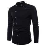 Spring Shirts Men Personality Oblique Button Irregular Double Breasted Men  Long Sleeve Camisa Masculina Male Slim Fit Shirt