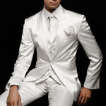 White Wedding Mens Suit for Groom Tuxedos 2020 Slim Fit Prom Party Custom Satin Men Suits 3 Piece Jacket Pants Vest Male Clothes